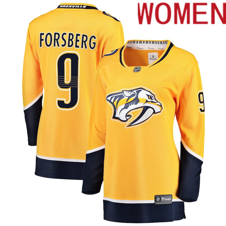 Women Nashville Predators #9 Filip Forsberg Fanatics Branded Gold Breakaway Player NHL Jersey